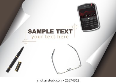 Vector - Stationery set with pda pen glasses and corner curl paper for text insert