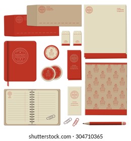 Vector stationery template design for cafe, shop, confectionery. Documentation for business, logo design, corporate style. Sweet shop. Design element with space for your text.