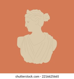 Vector statue of the ancient Greek goddess. Diana of Versailles or Artemis classical mythological sculpture. Vector art for design of posters, clothes, logo, invitations.