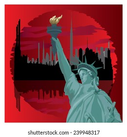 Vector Statue of Liberty Monument in the background of the New York