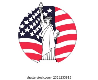 

Vector Statue of Liberty on american flag background , Independence day of United states
