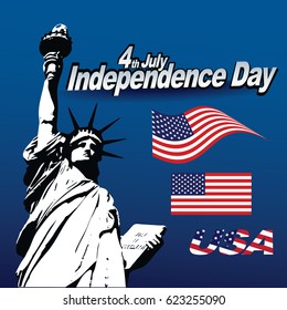 Vector Statue of Liberty with a USA flag. Nice patriotic holiday image for Independence Day, Memorial Day, Veterans Day and Presidents Day