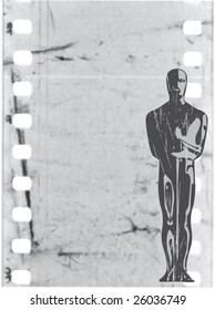 vector statuette in old film background