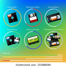 Vector status bars for modern hipster web interface and applications with old retro data storages