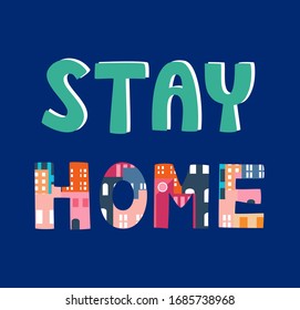 vector of Stay home font lettering typography text illustration flat doodle artwork design for decoration, card, online knowledge graphic background wallpaper
