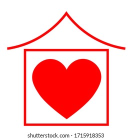 vector stay home icon, house and heart isolated on white background