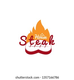 vector steak house logo, with pictures of steaks, fire and restaurants. interesting. modern, unique