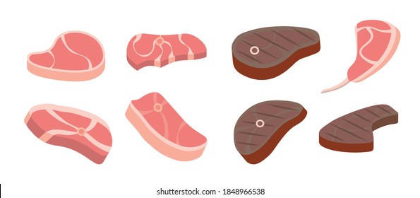 Vector steak icons set. Degrees of steak doneness. Grilled steak, beef meats and filet mignon.