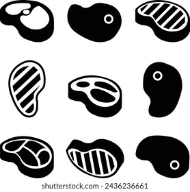 Vector steak icons set . Degrees of steak doneness. Blue, rare, medium, well, well done. on transparent background for graphic and web design. Creative concept symbol for web or mobile app.