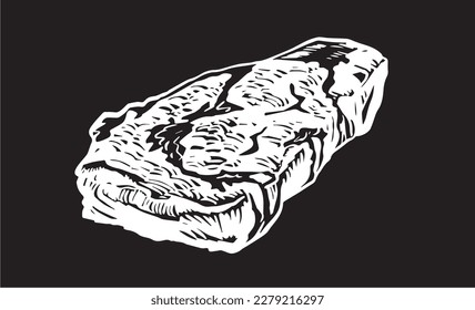 Vector steak isolated on black, grilled meat illustration, food element