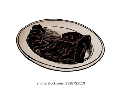 Vector steak on a plate isolated on white , grilled meat color  illustration, food element