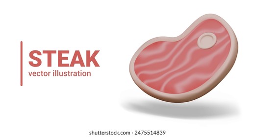 Vector steak. Realistic piece of red meat on white background. Closeup template