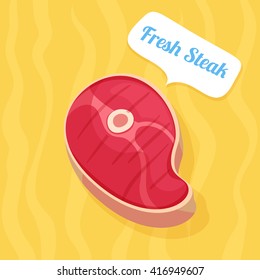 Vector steak served on plate and colored background
