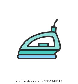 Vector steam iron flat color line icon.