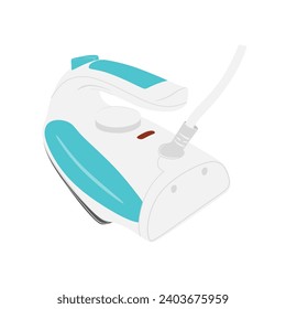 Vector Steam iron in flat style isolated on white background. Electric Household appliance for steaming clothes. Isometric Iron in Blue and white color, back view. Flat vector illustration