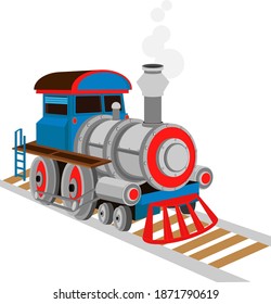 Vector steam locomotive. Toy locomotive on a white isolated background.