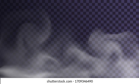 Vector steam or smoke on a transparent background, clubs of fog