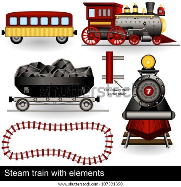 vector\
steam trains with wagons and a railway\
track.