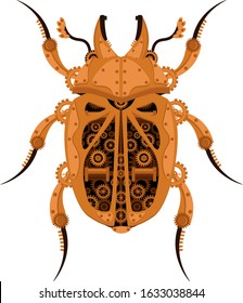 Vector steampunk beetle. Mechanical insect on a white isolated background.