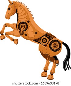 Vector steampunk horse. Mechanical animal on a white isolated background.