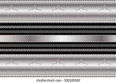Vector steel chrome plating vintage pattern and frame elements casino style with stars and swirls on black background. Vector illustration