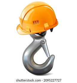 Vector Steel Crane Hook with Orange Helmet isolated on white background