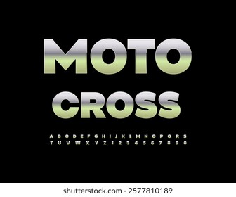 Vector Steel emblem Moto Cross. Stainless Steel Font. Trendy Metallic Alphabet Letters and Numbers set.