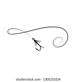 Vector Steel Fishing Hook with Feathers Isolated on White Background
