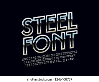 Vector Steel Font. Exclusive Silver Alphabet Letters, Numbers and Symbols.