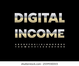 Vector steel icon Digital Income. Modern Silver Font. Exclusive Metallic Alphabet Letters and Numbers set. 