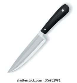 Vector steel knife with black handle on white background