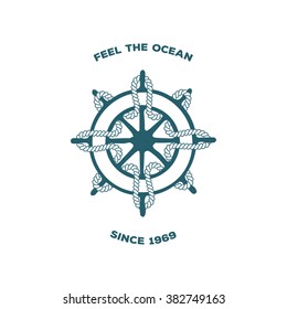 Vector steering wheel sign with the rope. Perfect for logo or other ocean style events and designs.