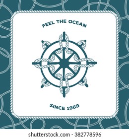 Vector steering wheel sign with the rope. Perfect for logo or other ocean style events and designs.