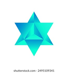 Vector Stellated Octahedron, también llamado Stella octangula, y Polyhedra Hexagon, compuestos poliédricos geométricos sobre un fondo blanco con un gradiente para juego, ícono, logotipo, móvil, ui, Web.