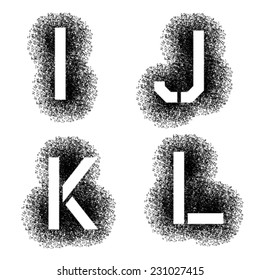 vector stencil angular spray font letters I J K L