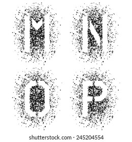 vector stencil angular spray font letters M N O P 