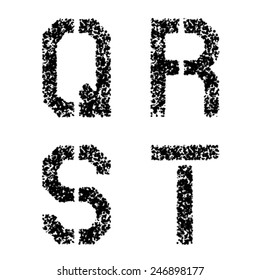 vector stencil angular spray font letters Q R S T