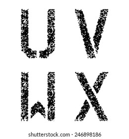 vector stencil angular spray font letters U V W X