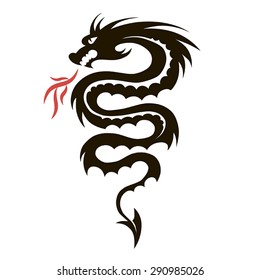 Vector stencil black dragon with the flame on a white background