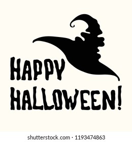 Vector stencil Happy Halloween title with magic witch hat isolated on the white background