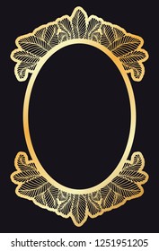 Vector stencil lace oval frame with carved openwork pattern with tropic leaves. Laser cut template for interior design, layouts wedding invitations, greeting cards, decorative art objects etc.