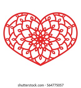 Vector Stencil lacy heart with carved openwork pattern. Template for interior design, wedding invitations, cards, envelopes, decorative art objects. Suitable for laser plotter cutting, and printing.