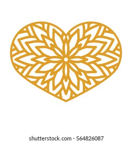 Vector Stencil lacy heart with carved openwork pattern. Template for design, wedding invitations, cards, envelopes, decorative art objects. Image suitable for laser or plotter cutting, and printing.