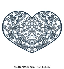 Vector Stencil lacy heart with carved openwork pattern. Template for interior design, wedding invitations, cards, envelopes, art objects. Image suitable for laser or plotter cutting and printing