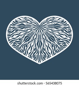 Vector Stencil lacy heart with carved openwork pattern. Template for interior design, wedding invitations, cards, envelopes, art objects. Image suitable for laser or plotter cutting and printing