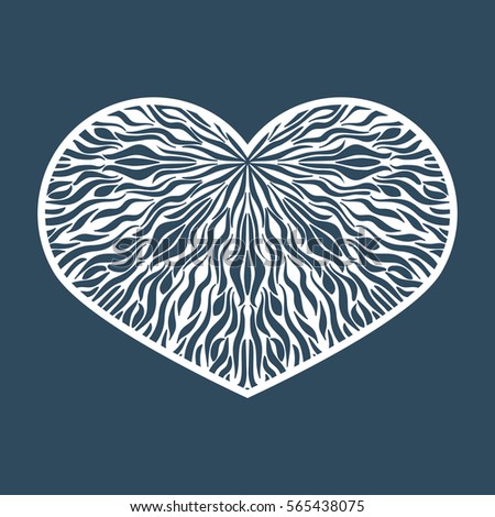 Vector Stencil lacy heart with carved openwork pattern. Template for interior design, wedding invitations, cards, envelopes, art objects. Image suitable for laser or plotter cutting and printing