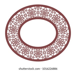 Vector Stencil lacy oval frame with carved openwork pattern. Template for interior design
