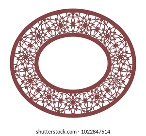 Vector Stencil lacy oval frame with carved openwork pattern. Template for interior design