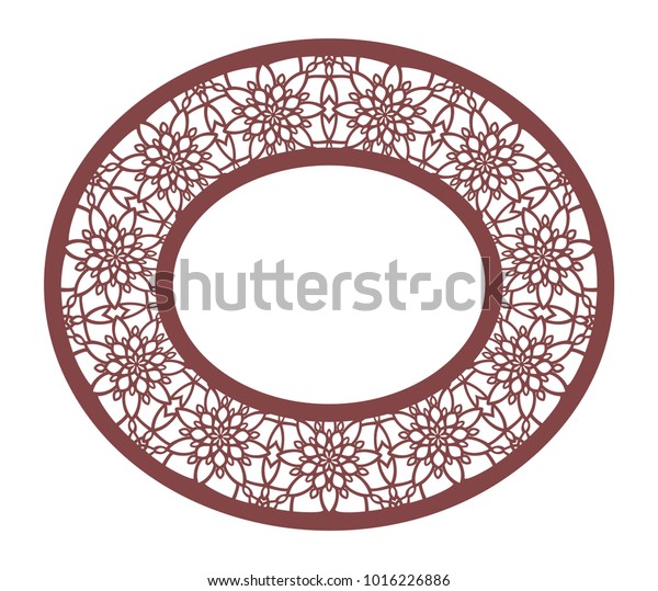 Vector Stencil lacy oval frame with\
carved openwork pattern. Template for interior\
design