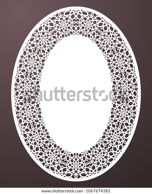 Vector Stencil lacy oval frame with\
carved openwork pattern. Template for interior\
design